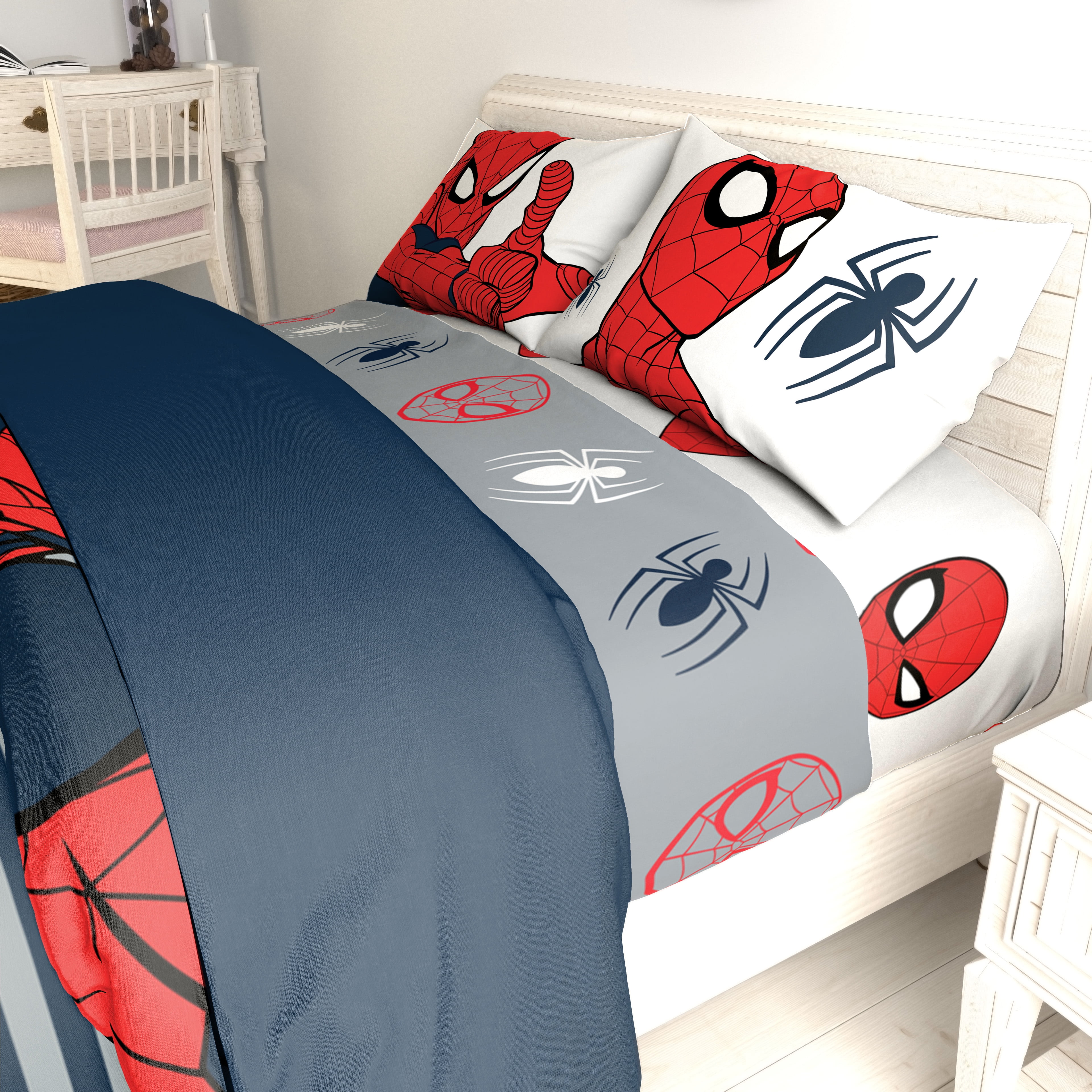 Spider-Man Kids 3-Piece Twin Sheet Set, 100% Polyester, Red, Marvel