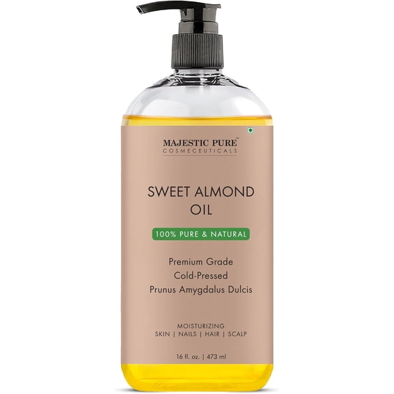 Majestic Pure Sweet Almond Oil, Super Triple A Grade Quality, 100% Pure and Natural from Spain, Cold Pressed, 16 fl oz