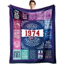 50th Birthday Gifts for Women, Her - 50 Year Old Birthday Gifts for Women - Gifts for 50th Birthday for Woman, Wife, Mom, Sister - 50 th Birthday Gift Ideas - Happy 1974 Bday Blanket 60" x 50"