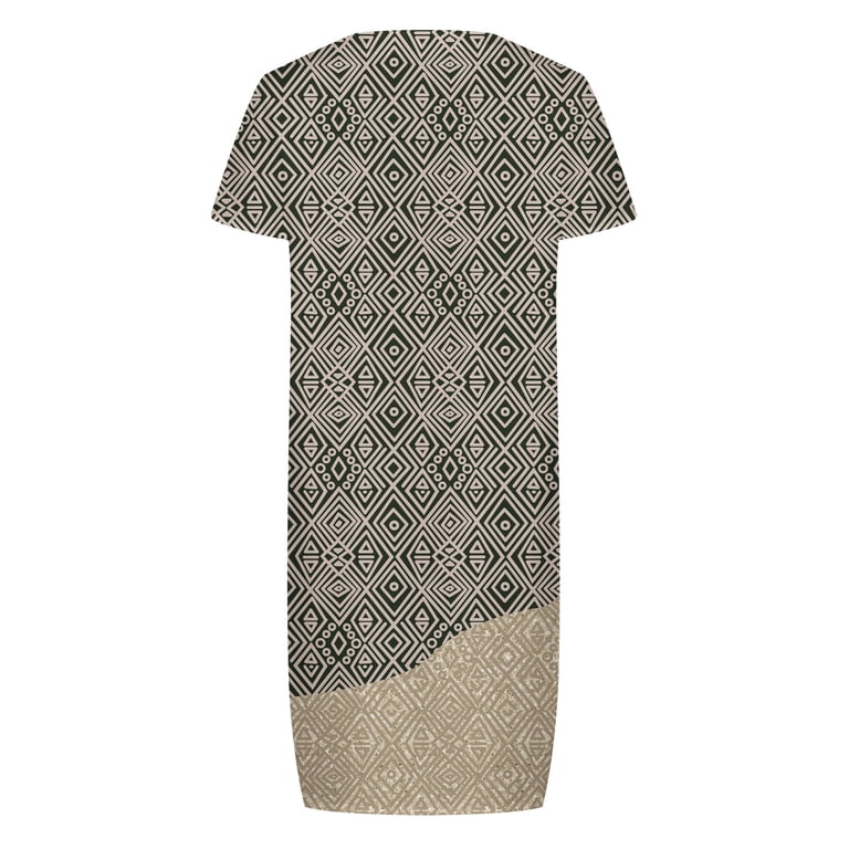 USSUMA Dress for Women Wedding Guest, Women's Line Cotton Knee Length Dress  Short Sleeve V Neck Floral Print Shift Dresses Casual Loose T Shirt Tunic  Summer Dress - Walmart.com