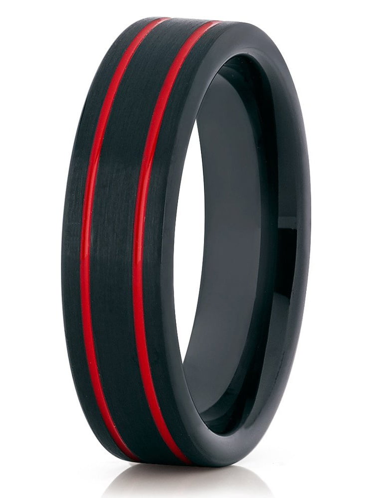 Red Tungsten Wedding Ring,Red Wedding Ring,Tungsten Carbide Ring,Anniversary Ring,Men & Women,Black Tungsten Ring,Red Wedding Ring,Comfort Fit 