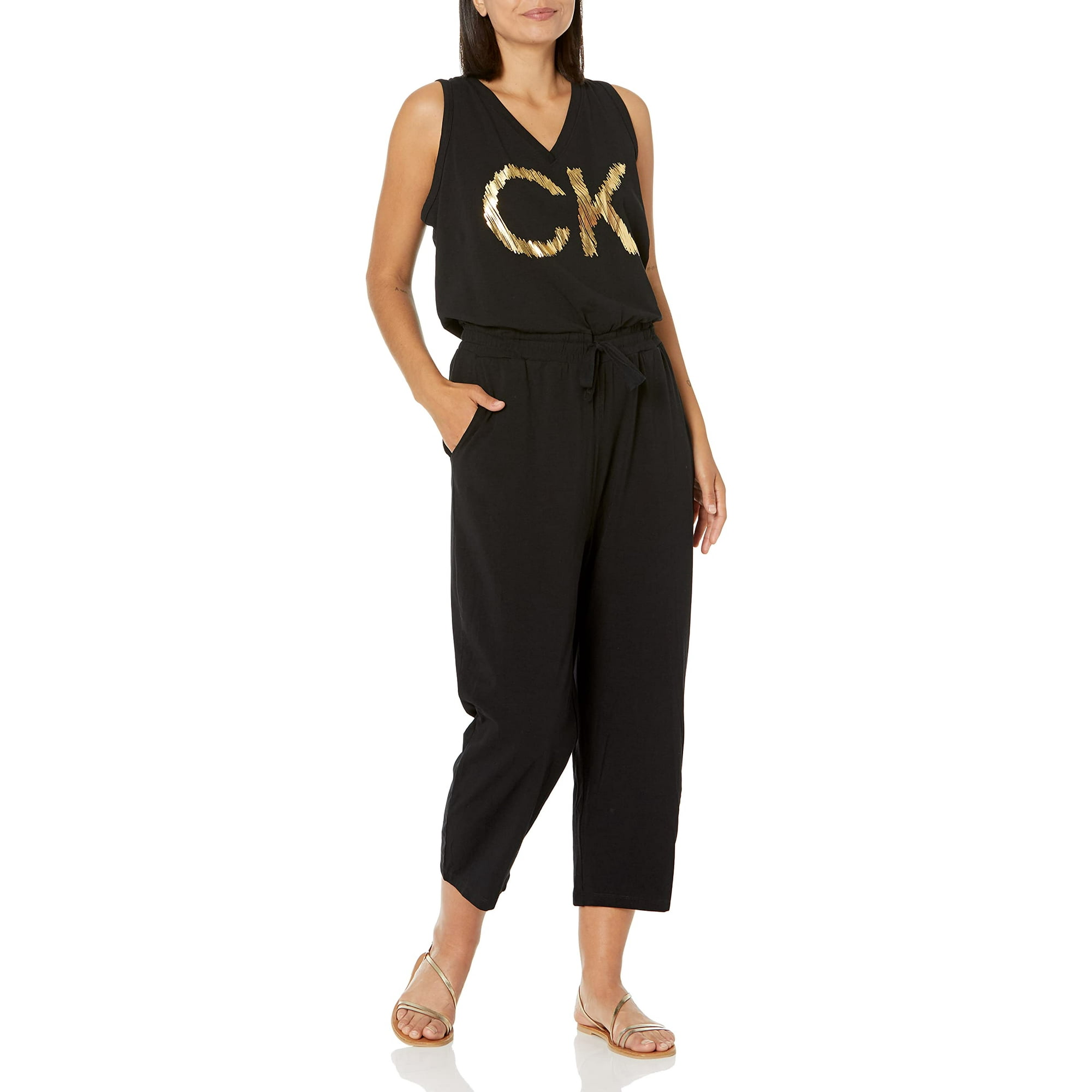 Calvin Klein Women's Dress Casual Logo V-Neck Sleeveless Jumpsuit Romper,  Black, Small | Walmart Canada