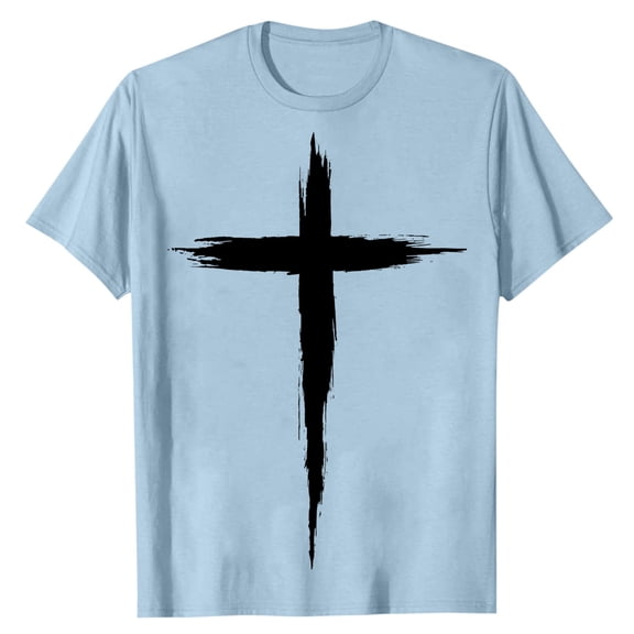 DeHolifer Men’s Novelty T-Shirts Cross Faith Casual Crewneck Short Sleeve Shirts Workout Tees Sky Blue 2XL