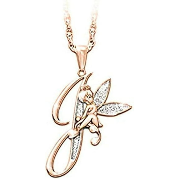 14K Rose Gold Finish Round Cut White Diamond 925 Sterling Silver Diamond Cute Elf Angele With J Initial Letter Pendant Necklace for Women