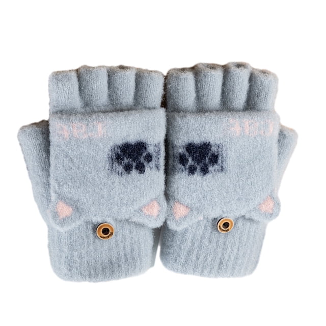 Guantes convertibles con dibujos animados y parte superior abatible para niños pequeños, guantes de lana de invierno sin dedos con funda para manoplas para niñas y niños 818