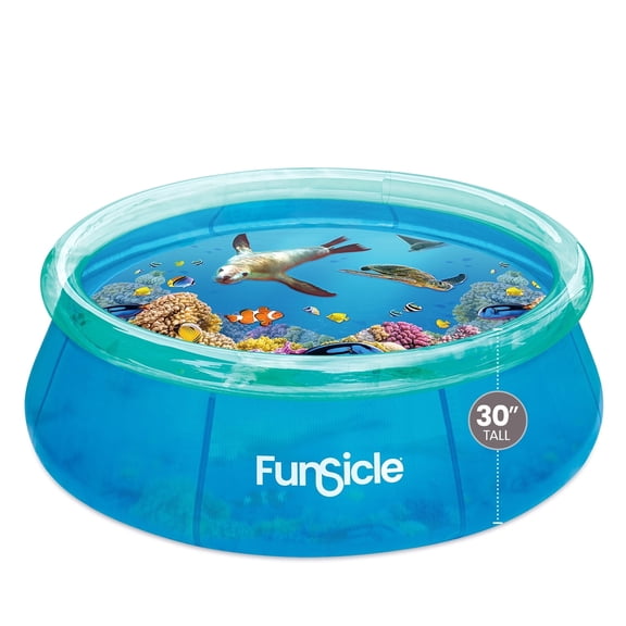 Funsicle 3D Fun QuickSet Above Ground Swimming Pool – with 2 Pairs of Goggles, 8' x 30", Round, Transparent