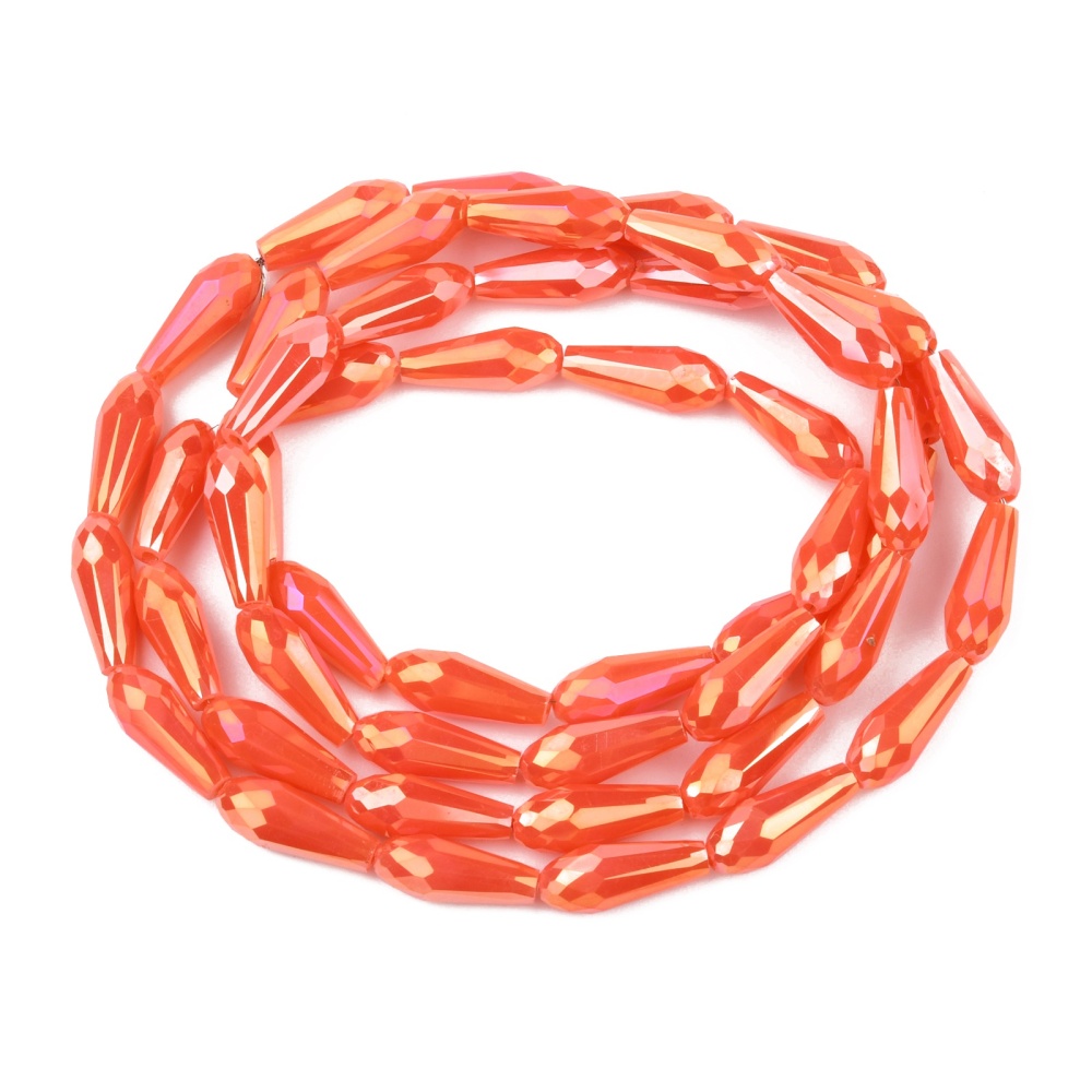 Electroplated Opaque Glass Beads Strands Full Rainbow Plated Faceted Teardrop Mixed Color 15x6mm Hole: 1mm about 47~ 50pcs/Strand 25~26.8 inches(63.5~68cm)