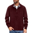 thumbnail image 2 of TOUMENY Men Sweater Long Sleeve Casual Half Zip Mock Neck Fleece Knit Pullover Solid Winter Warm Slim Fit Fashion Tops Wine M, 2 of 7