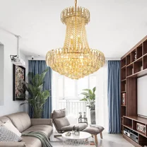 AFANQI 23.6" Luxury Crystal Chandelier Empire Style Gold Pendant Fixtre Lighting Lamps