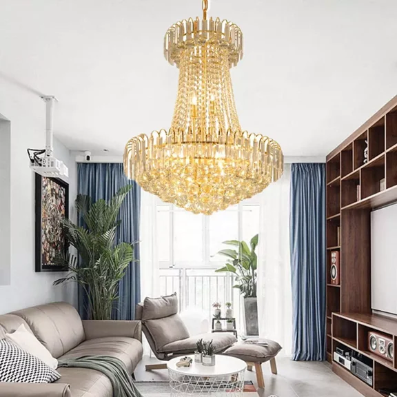 AFANQI 23.6" Luxury Crystal Chandelier Empire Style Gold Pendant Fixtre Lighting Lamps