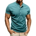 thumbnail image 3 of TAGOLD Mens Summer Short Sleeve Round-Neck Blouses & Shirts Solid Color Half Button Pullover Top, 3 of 5