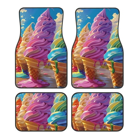 Naloa Rainbow Melting Ice Cream Car Foot Mat Set of 4 Pieces - Universal Floor Liner Neoprene Full Set Floor Mats for Cars Trucks SUV
