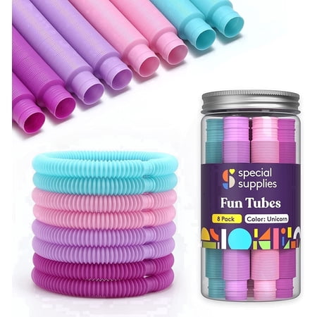 Special Supplies Pop Tubes for Kids - Sensory Fidget Tubes to Stretch, Bend, Build & Connect - Colorful Auditory & Tactile Toy Set, 8 Pack (Unicorn)