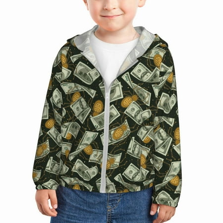 

Sun Hoodie for Kids dollar golden spiders cool print Long Sleeve Swim Fishing Shirts Sun Protection Zip Up Jacket Clothing Athletic Hoodie