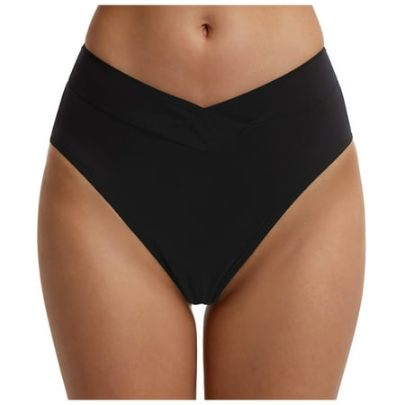 Wxirdiow Women Twist Bikini Bottom Moderate High Cut Bathing Suit Bottoms Ruched Swimsuit Bottom (Black  XL)