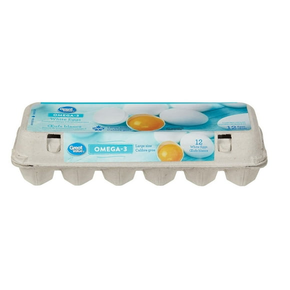 Great Value Omega-3 Large White Eggs, 12 count