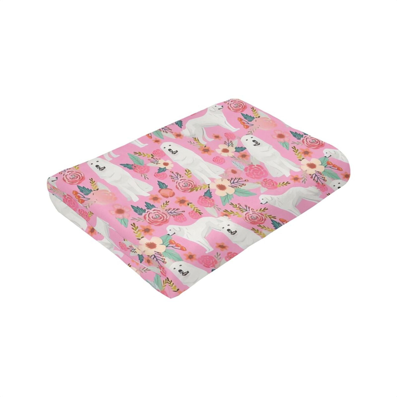 Wijzvio Great Pyrenees Dogs Pink Rose Flower Floral Throw Blanket Soft Fuzzy Fleece Blanket For Couch Bed Living Room Decoration 60"X50"
