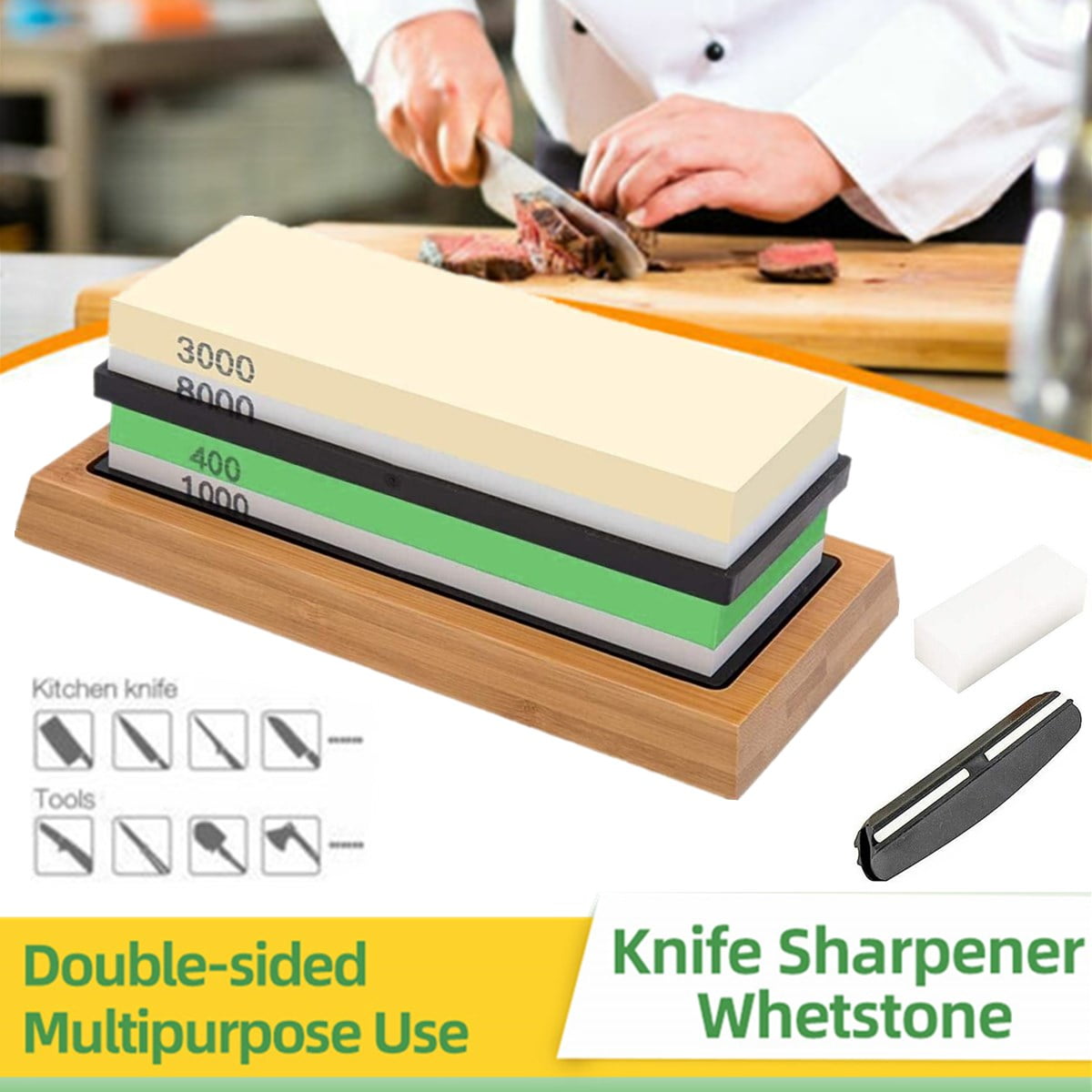 400#/1000# 3000#/8000# Premium Whetstone Cut Sharpening Stone Set Sharpener  Non Slip Base Cutter Sharpener Aoba