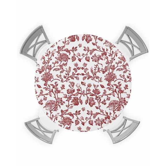 nqOlkjepod Red Boho Flower Round Tablecloth, Fitted Table Cover with Elastic for 45"-54" Round Tables, Vintage Paisley Farmhouse Pattern Table Cloth Outdoor Dinning Party Waterproof Tablecloths