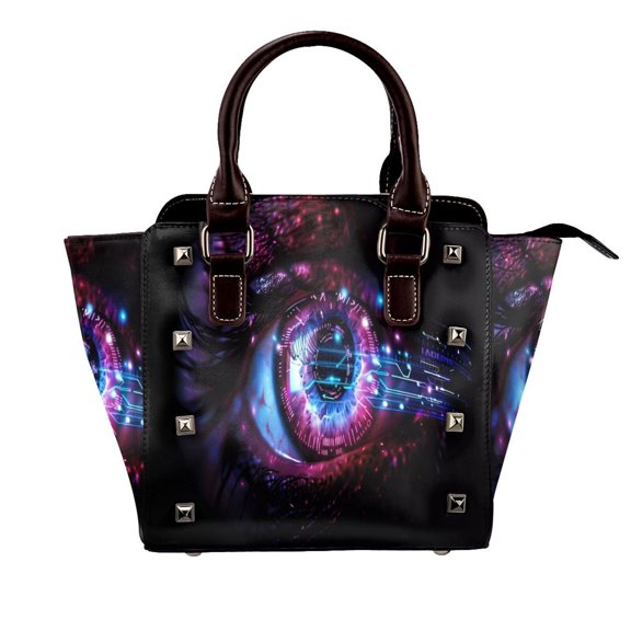 Lsque v Pattern Leather Rivet Shoulder Bag – Elegant Genuine Leather & Microfiber PU Crossbody with Detachable Adjustable Strap