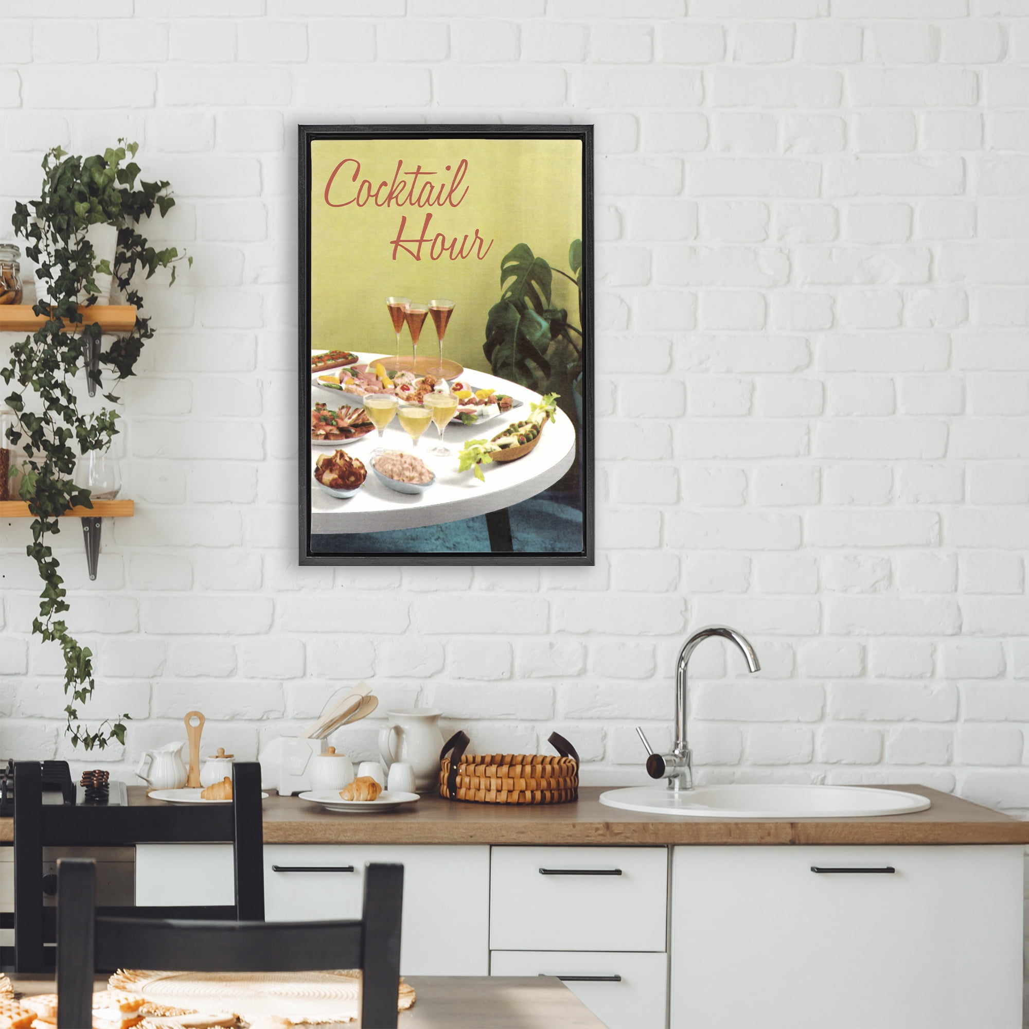 Stupell Industries Cocktail Hour Table Spread Black Framed Floater Canvas Wall Art, design by Tim Wright