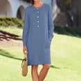 thumbnail image 6 of LowProfile Dresses for Women Casual Winter Fall Plus Size Long Sleeve O-Neck Cotton Linen Button Shirt Crewneck Loose With Two Pockets Fashion Dress Blue 5XL, 6 of 6