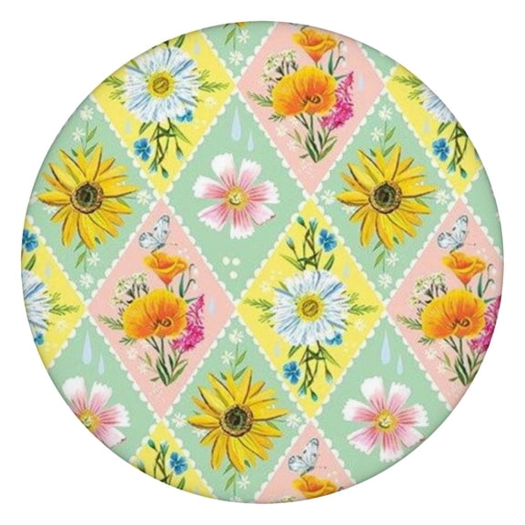 Pioneer Flower Floral Print Pattern Round Fitted Tablecloth with Elastic Edge,Dining Table Cover Waterproof,Outdoor Round Tablecloth for Camping,Dining,Indoor and Outdoor