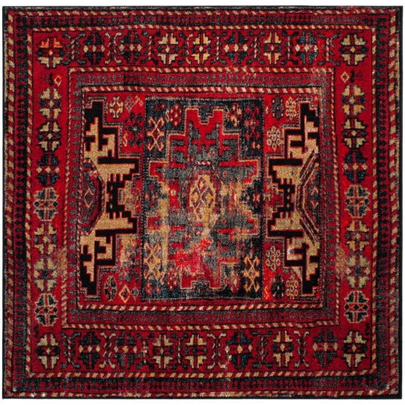 SAFAVIEH Vintage Hamadan Edin Oriental Area Rug, Red/Multi, 6'7" x 6'7" Square