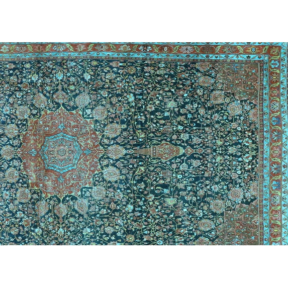 Ahgly Company Indoor Rectangle Medallion Light Blue Traditional Area Rugs, 8' x 12'