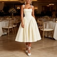 thumbnail image 6 of Women's Summer Dresses Square Neck Gingham Ruched Waist A-Line Midi Dress with Wide Strap Tunic Retro Casual Party Wedding Guest Dress Yellow S, 6 of 6