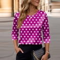 thumbnail image 4 of Women’s Polka Dot Print Satin Blouse Crew Neck Half Sleeve Relaxed Fit Top for Casual Daily Wear Hot Pink L, 4 of 7