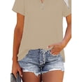 thumbnail image 4 of Gvmfive Women V Neck Solid Casual Tops Short Sleeve Zipper Blouse, 4 of 4