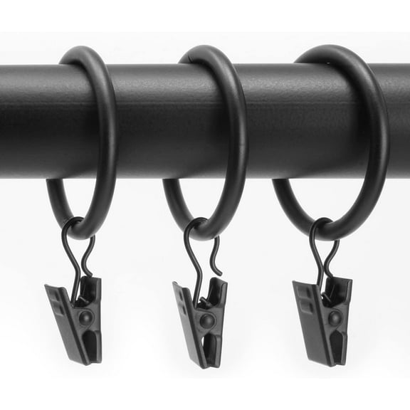 Clip Rings, Fits Rods 1 1/8-in. Diameter, Curtain & Drapery Hardware, Essential Black - Pack of 12