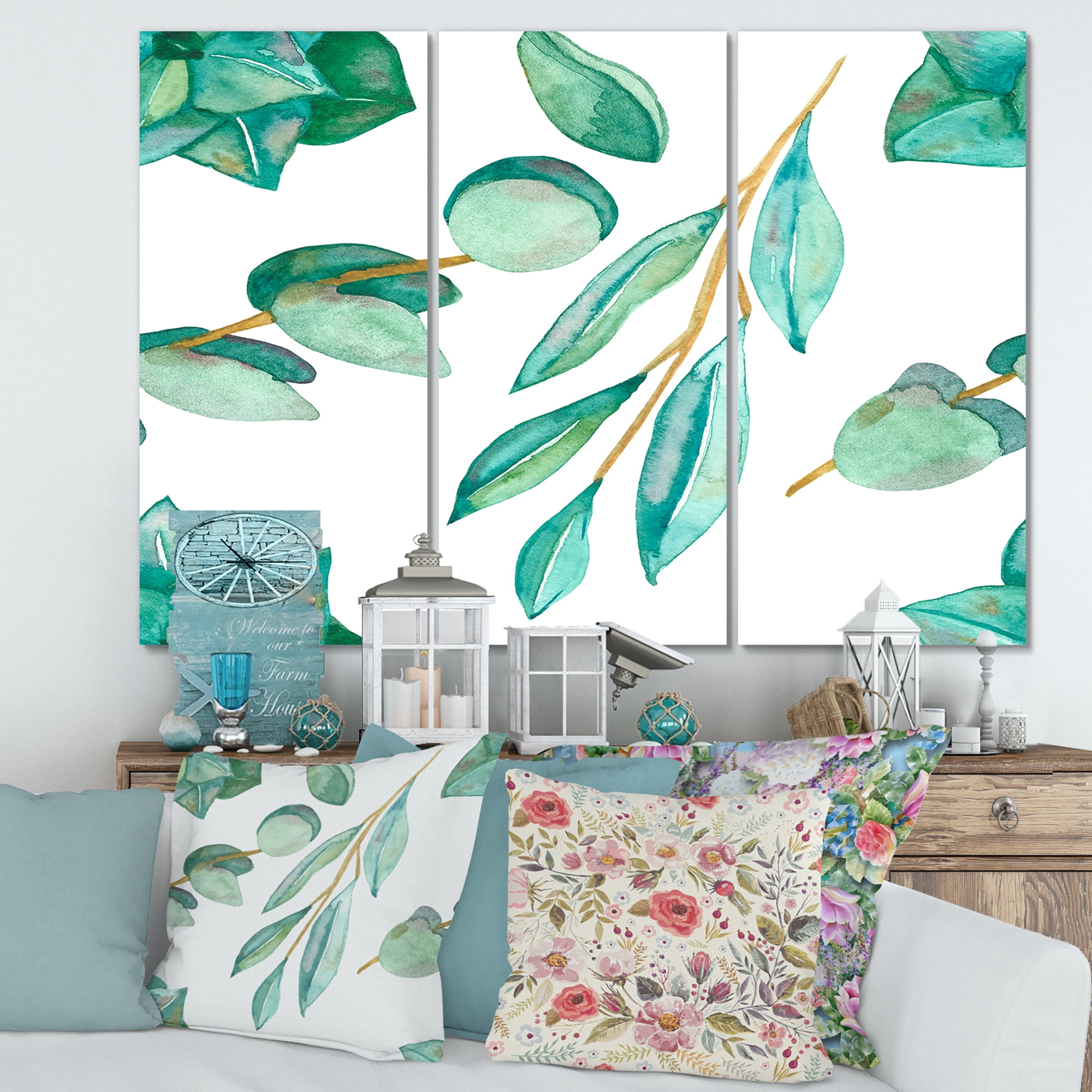 Designart ' Young Eucalyptus Branches and Leaves III ' Traditional Canvas Wall Art Print