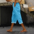 thumbnail image 2 of Lumtrix Capri Pants For Women Cotton Linen Casual Summer Beach 2026 Elastic High Waist Wide Leg Loose Drawstring Cropped Trousers Blue L, 2 of 5