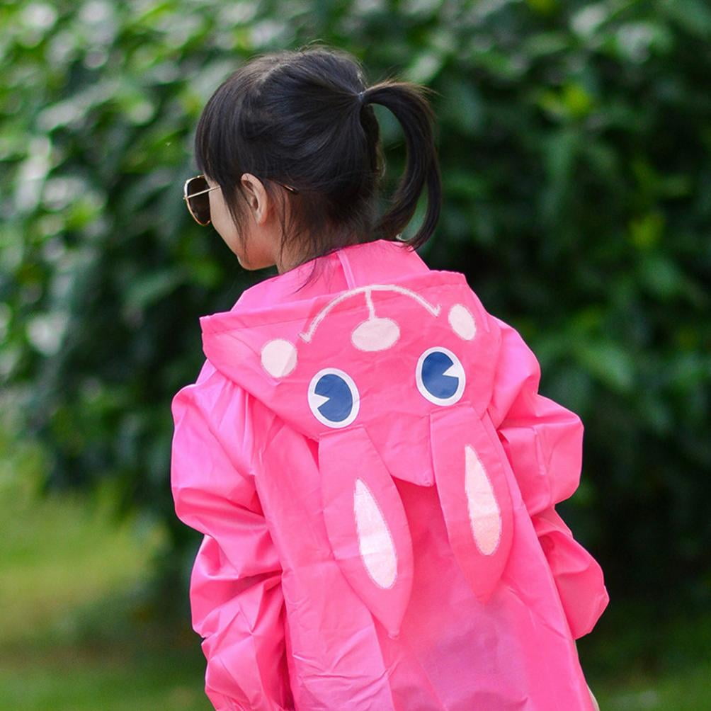 Jovati Toddler Rain Jacket Girls Boys Cartoon Raincoat Waterproof Hooded Long Rainwear Pink