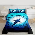 thumbnail image 2 of Feelyou 3D Marine Shark Queen Comforter Set, Ocean Fish Animal Kid Bedding Set, 3pcs, 2 of 8
