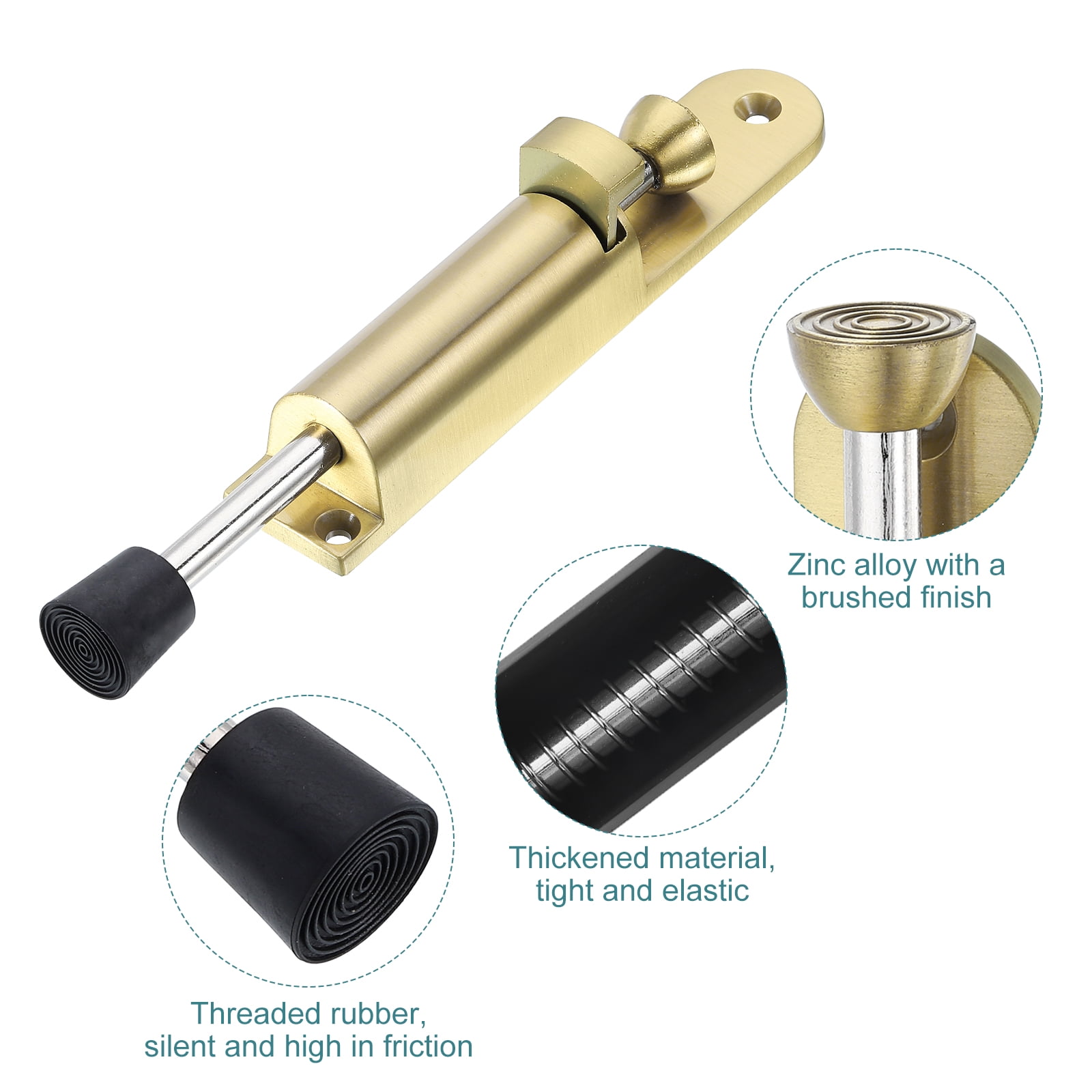 Uxcell 2 Pack Kickdown Door Stop, Spring Loaded Telescopic Door Stopper, Adjustable Door Locks Holder for Distance from the Ground 45mm/1.77", Gold