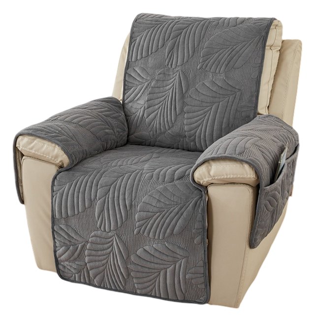 Funda para sillón reclinable acolchada de terciopelo con hojas de palma, antideslizante, súper suave, con correas elásticas