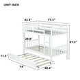 thumbnail image 5 of URTR Twin Over Twin Bunk Bed with Trundle, Convertible into Twin Size Beds, Rubber Wood Twin Bunk Bedframe with Ladder and Safety Guardrails, White, 5 of 9