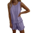 thumbnail image 5 of BRELIL Women Two Piece Sets Summer Casual Matching Outfits Round Neck Sleeveless Tank Top Shorts Set Solid Boho Beach Loose Vacation Travel Loungewear, Purple M, 5 of 9