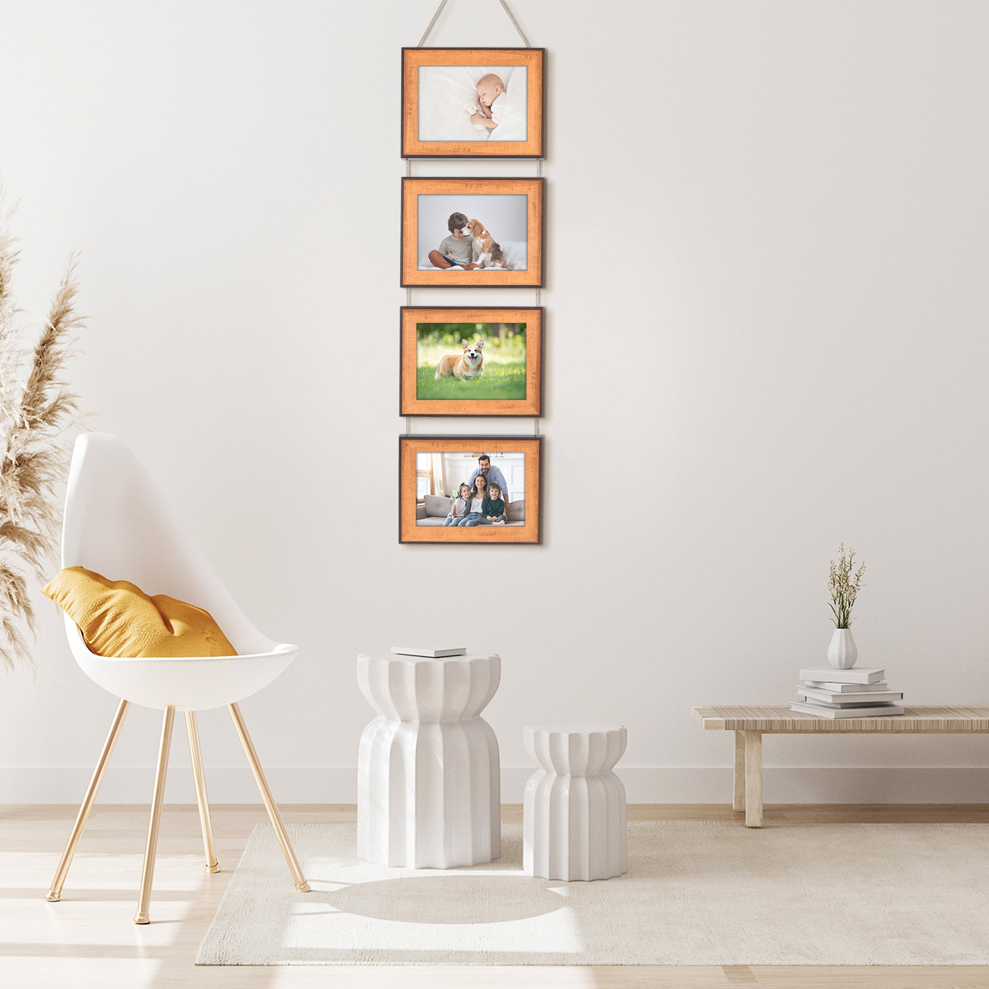 Unique Bargains Hanging Collage Photo Frames with Rope Brown Two Horizontal 5x7