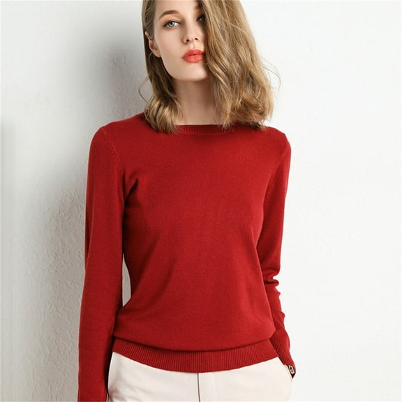 Sweaters for Women Solid Color Round Neck Basic Fine-Knit Sweater Fall Fashion 2023 Wine