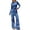 A-Blue261, variant on Womens Matching Sets Tops Flare Pants Long Sleeve Striped Ribbed Knit Elastic Waist with Pockets Home Loungewear clothing sets