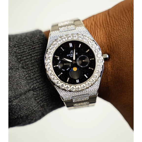 Asorock Watches | Iced transporter - Big diamond bezel - Half iced strap | 44mm CZ diamond watch