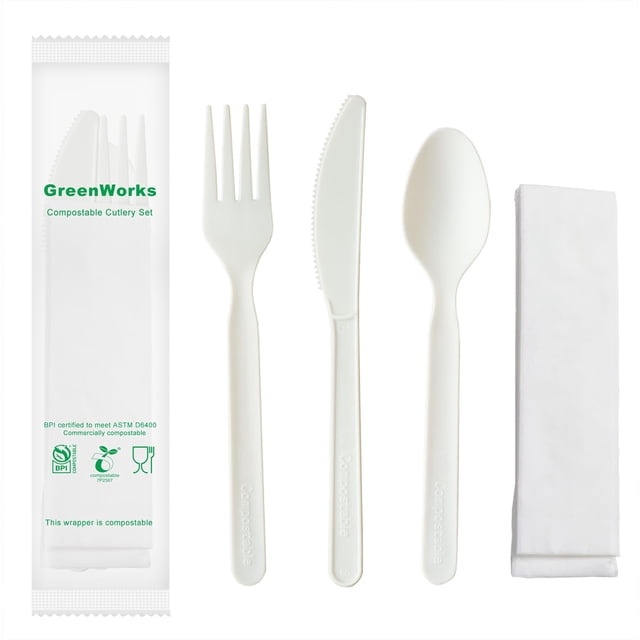 Kits de cubiertos compostables GreenWorks 7 Heavy-Duty, 200 juegos