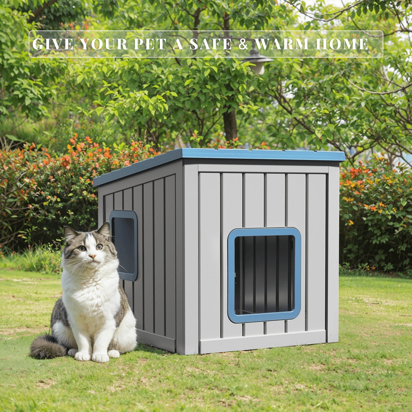 EasyUp Outdoor Cat House,Waterproof Resin Cat Houses for Feral Cats,Robust and Easy to Assemble,Feral Cat Shelter for Winter,Suitable for Cats, Rabbits and Other Small Animals