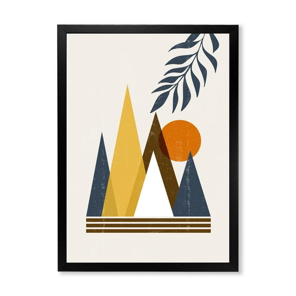 Designart 'Abstract Moon and Sun In Mountains I' Modern Framed Art Print