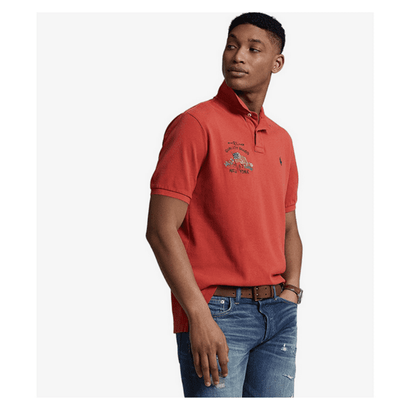 Polo Ralph Lauren Classic Fit Flag Mesh Polo Shirt Evening Post, Red[ XL]