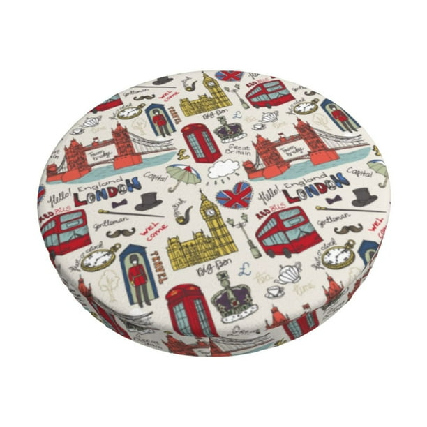 Disketp London Landmark1 Funda Redonda para Taburete, Funda de Cojín para Silla de Bar Suave y Elástica-12 inch
